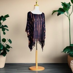 0106/ Black Brown Poncho, Swim Cover up,  Loose Tunic